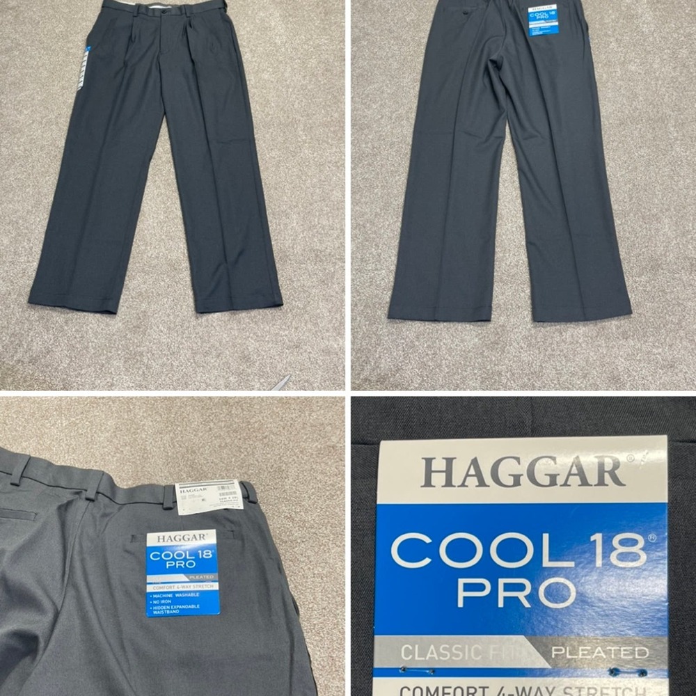 Haggard mens cool 18 pro pleated classic fit dress pants 34x29 gray trouser nwt